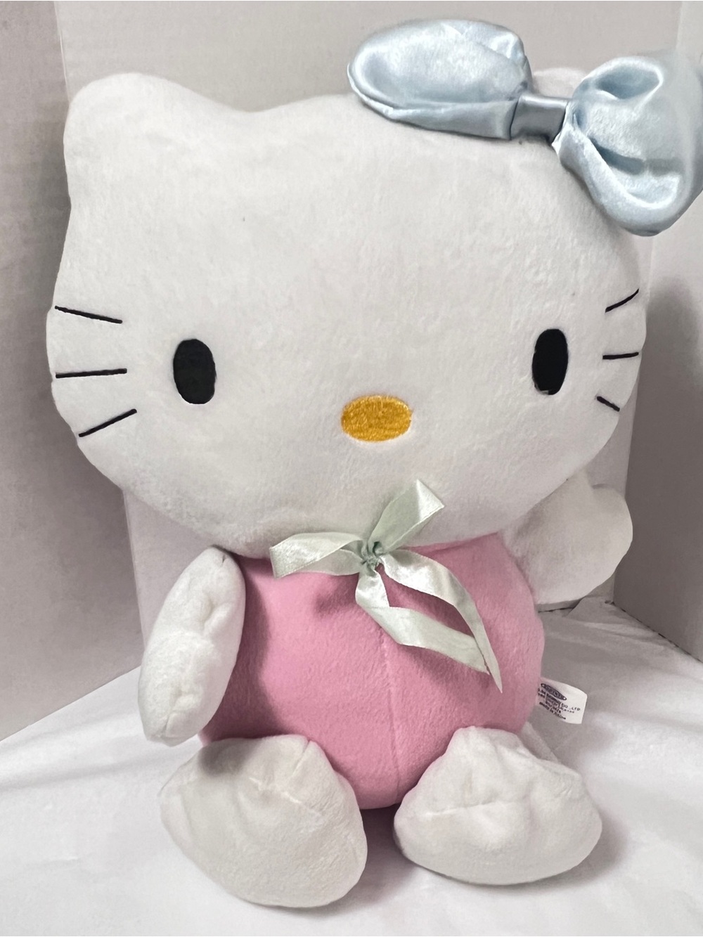 Hello Kitty Plush Doll Sanrio Partner Blue Bow Pink White 10"